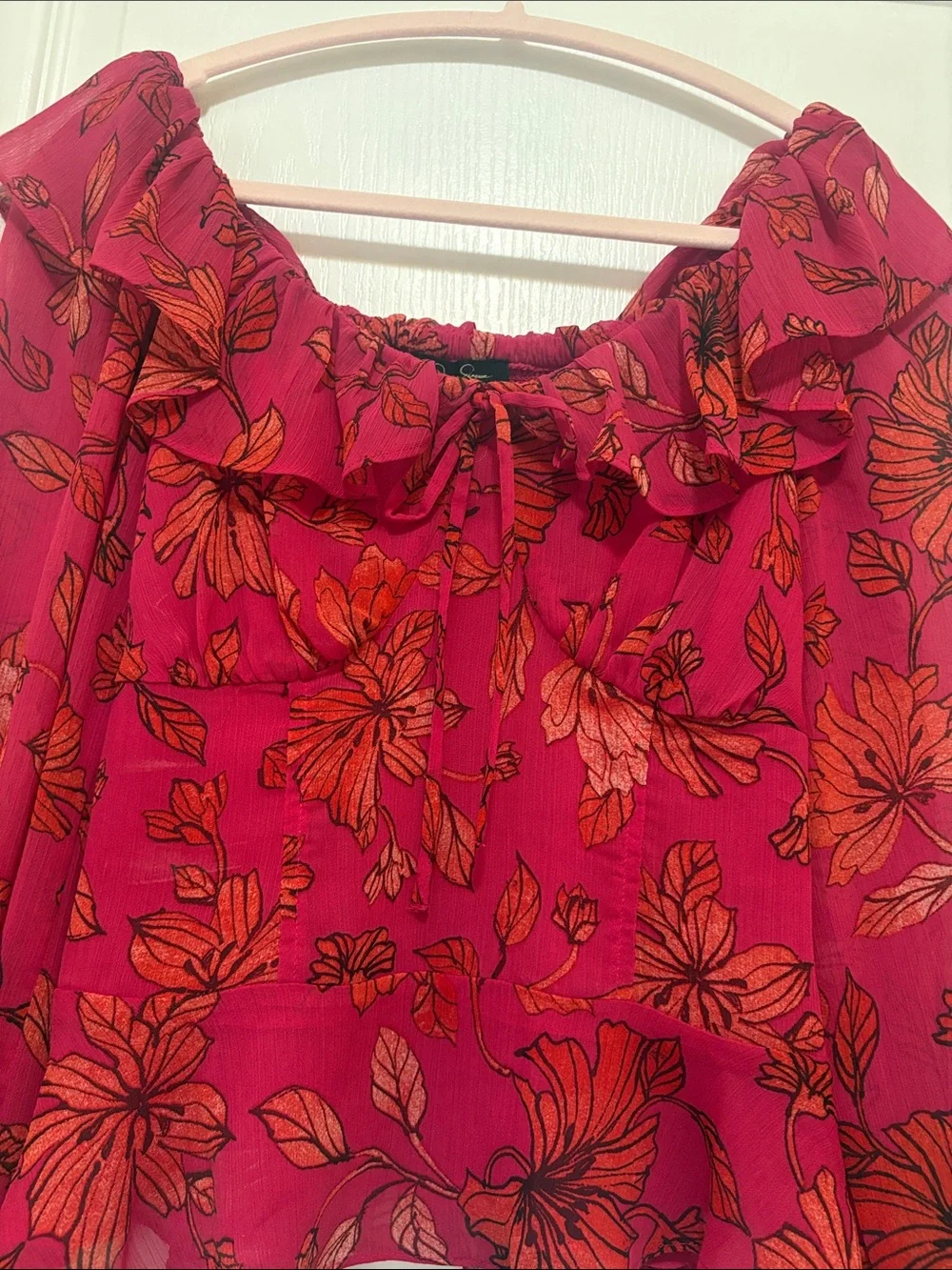 Jessica Simpson Fuchsia Pink Floral Off-Shoulder Blouse XS - Picture 2 of 6